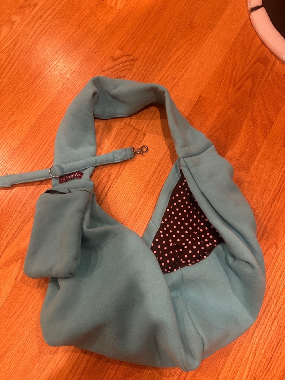 Teal Small Pet Sling Carrier with Polka Dot Lining